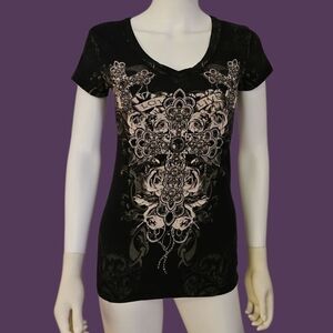 ANGELS & DIAMONDS Affliction Black Graphic Cross Tee